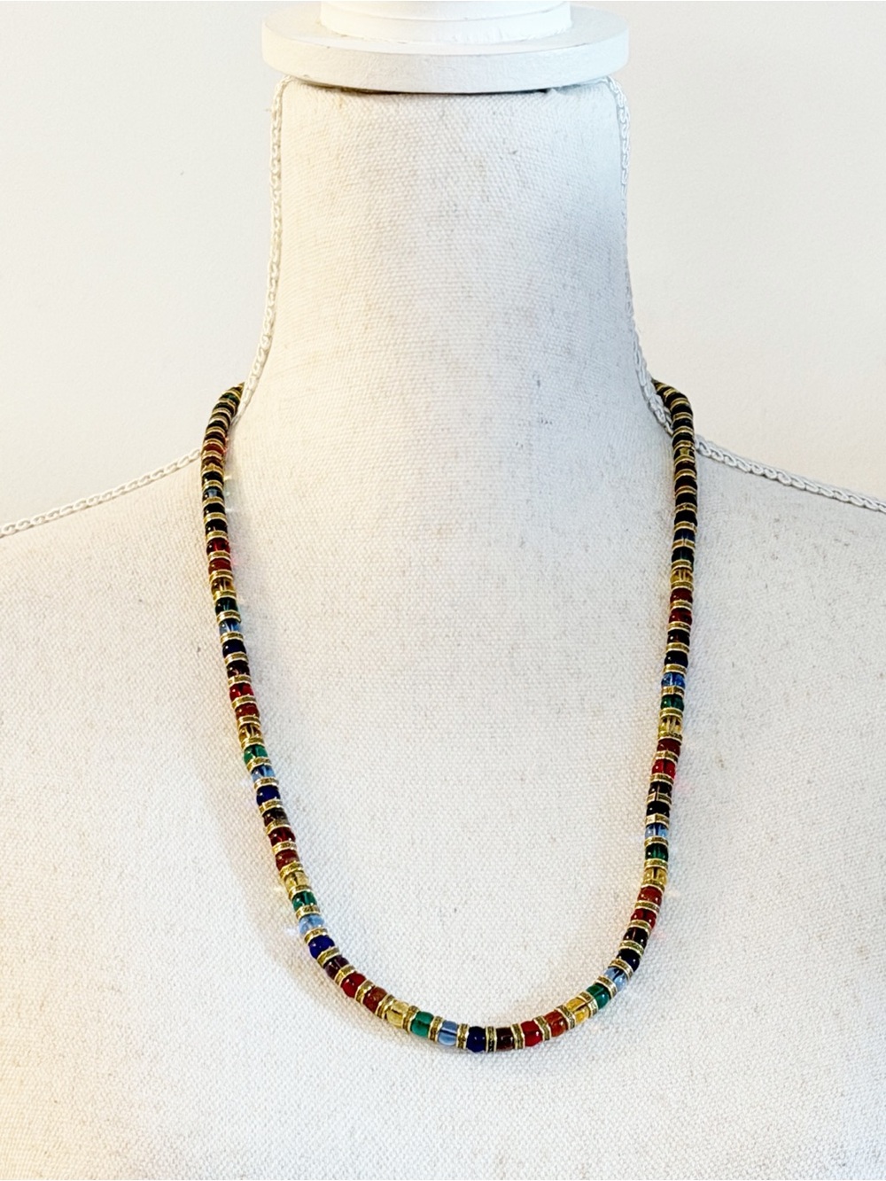 DEXTER WILSON Multicolor Glass Bead Necklace Gold Tone Adjustable Long Necklace